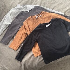 Boys size 3-4T Zara Set of Four Long Sleeve Shirts in Black, Gray, and Brown